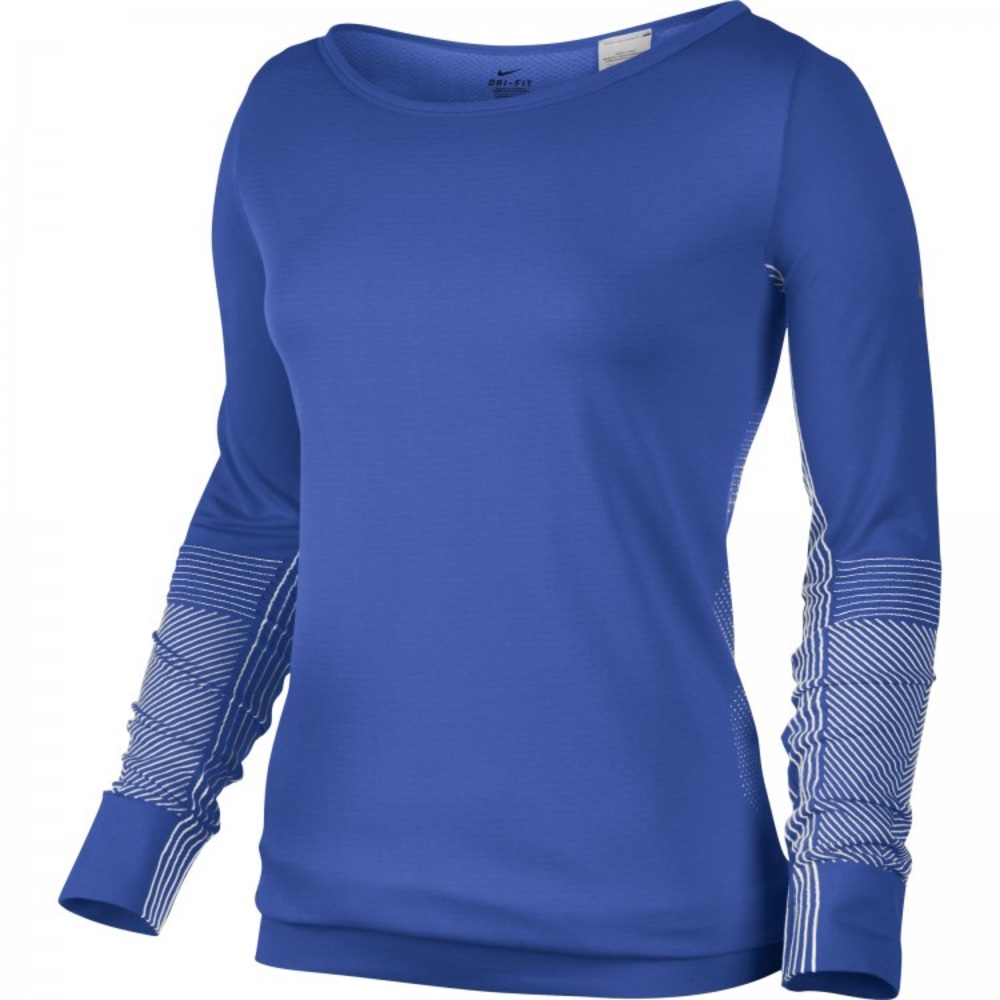 Nike Dri-Fit Knit Crew Running L/S Top Blue XS - Picture 1 of 6